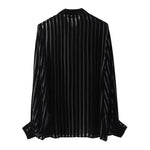 Load image into Gallery viewer, TRAF Women Black Oversize Shirt 2024 Striped Velvet Shirts Woman Long Sleeve Shirts and Blouses Female Semi Sheer Women&#39;s Shirts  Amaijoin
