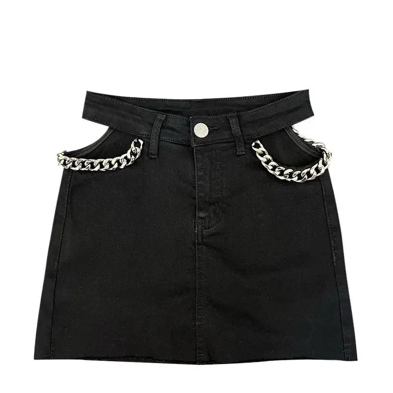 Summer New High-waisted A- line Denim Mini Dress Women's Sensibility Spicy Girl Hollow Zipper Skirt Prominent Butt Lifting  Amaijoin