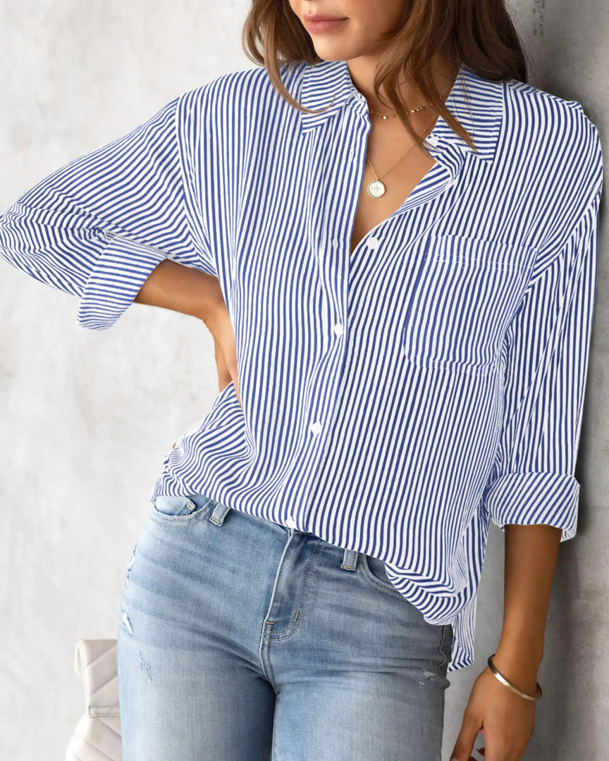 2024 Women's Shirt Blouse Striped classic Print,Button Long Sleeve Casual  No pockets Daily Basic Shirt Fall & Winter Tops  Amaijoin