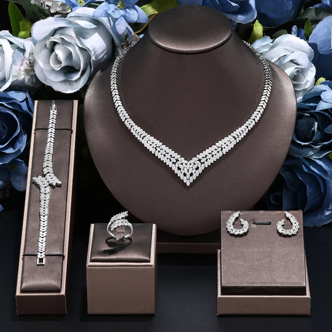 2024 New Wedding Jewelry Set for Women Saudi Arabia 4 Pieces Zirconia Bridal Jewellery Collection Necklace Set  Amaijoin