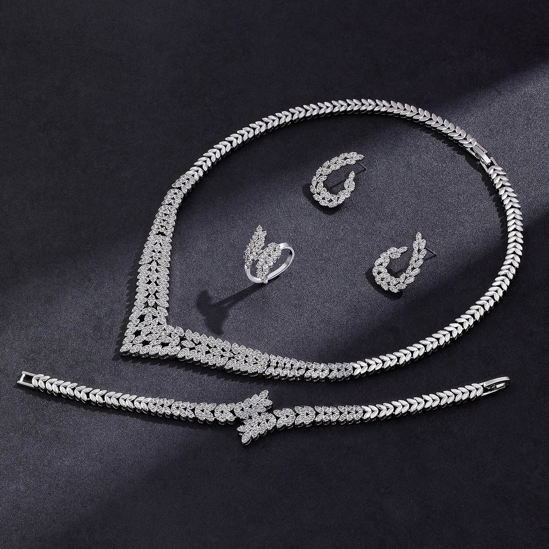 2024 New Wedding Jewelry Set for Women Saudi Arabia 4 Pieces Zirconia Bridal Jewellery Collection Necklace Set  Amaijoin