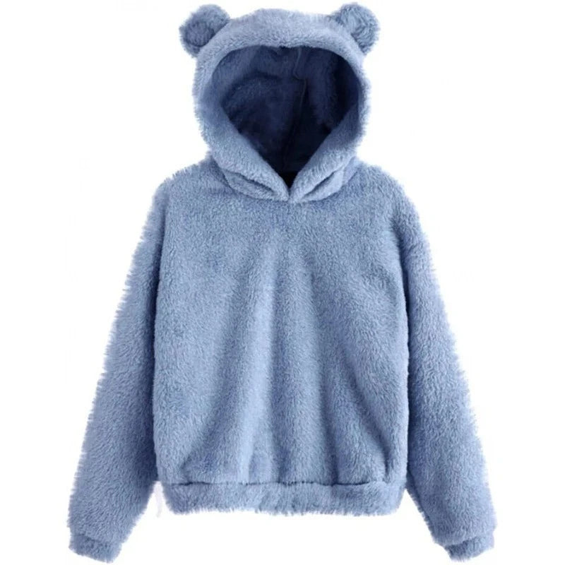 Autumn Winter Women's Hoodies Winter Women Long Sleeve Rabbit Ear Hood Sweatshirt Cute Plush Warm Casual Hoodie Tops  Amaijoin