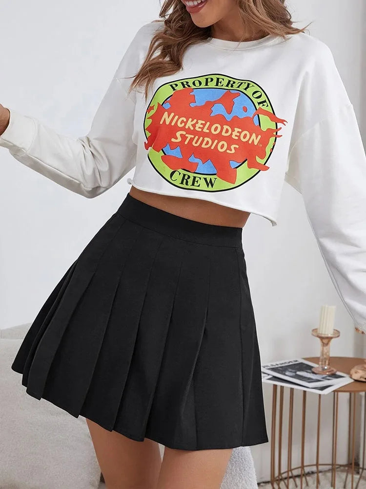 High Waist Solid Pleated Mini Skirt for Women Summer Spring Korean Preppy Style Fashion Cute A-line Skirts Y2K Skort Clothes  Amaijoin