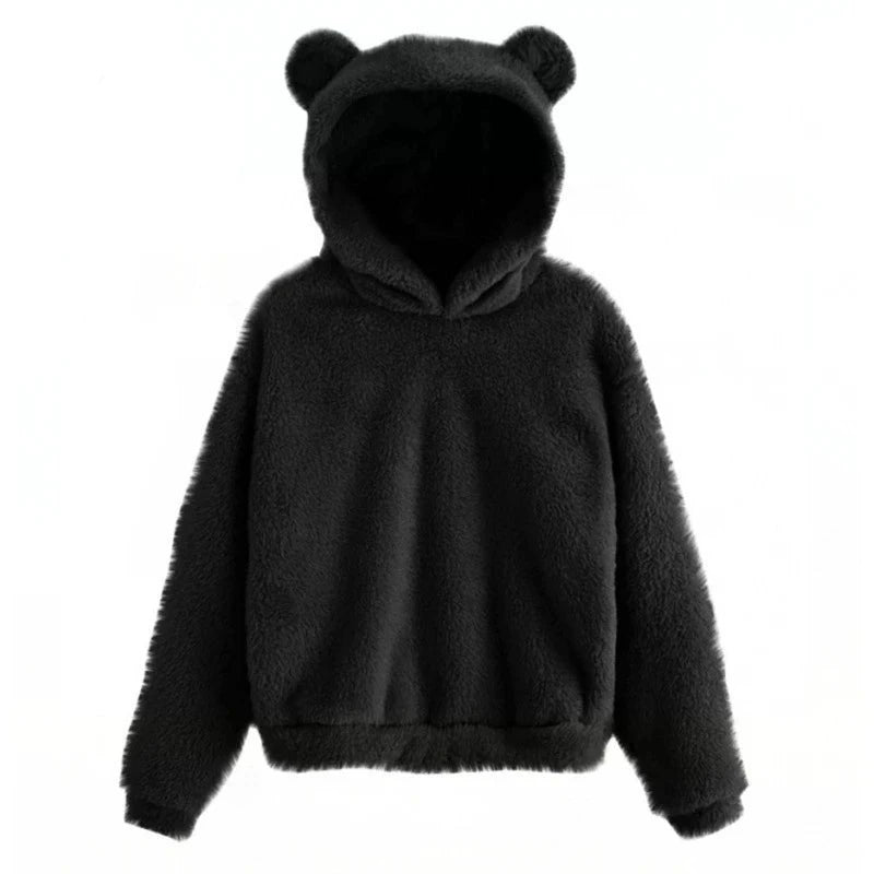 Autumn Winter Women's Hoodies Winter Women Long Sleeve Rabbit Ear Hood Sweatshirt Cute Plush Warm Casual Hoodie Tops  Amaijoin