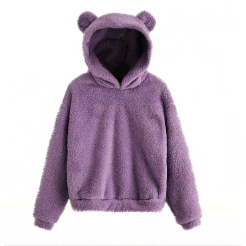 Autumn Winter Women's Hoodies Winter Women Long Sleeve Rabbit Ear Hood Sweatshirt Cute Plush Warm Casual Hoodie Tops  Amaijoin