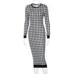 Load image into Gallery viewer, Houndstooth Print Women Long Sleeve Midi Dress Hollow Out Bodycon Sexy Streetwear 2022 Autumn Winter Club Elegant Slim  Amaijoin
