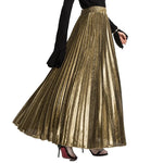 Load image into Gallery viewer, 2022 Spring Metal Color Pleated Maxi Skirt Elastic High Waist Harajuku Large Swing Gold Long Skirts For Women XXL Saias SK275  Amaijoin
