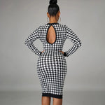 Load image into Gallery viewer, Houndstooth Print Women Long Sleeve Midi Dress Hollow Out Bodycon Sexy Streetwear 2022 Autumn Winter Club Elegant Slim  Amaijoin
