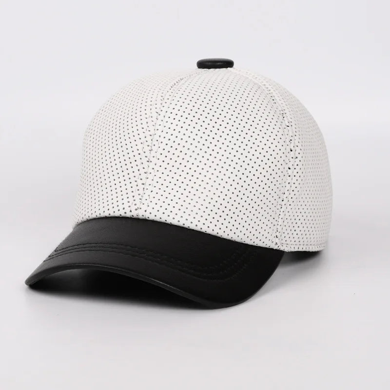 Female British Korean Sports White Baseball Cap Women Men Genuine Leather Duck Tonue Hats Male Casual Punch Hockey Visor Gorra  Amaijoin