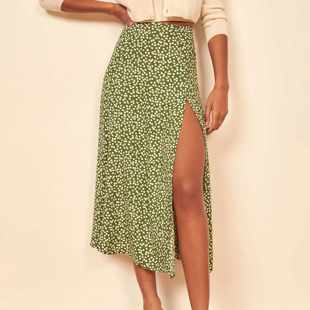 Jocoo Jolee Elegant Leopard Floral Printing Long Skirt Women Sexy High Waist Split Midi Skirts Office Lady Bodycon A Line Skirts  Amaijoin