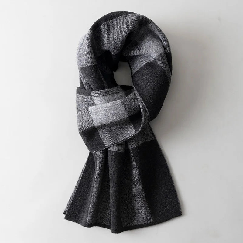 Men Pure Wool Scarf for Winter Plaid Warm Neck Scarves Classic Business 100% Wool Shawls Wraps Cashmere Long Scarf Foulard Homme  Amaijoin