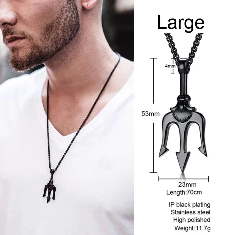 Necklace Man,Neptune Trident Pendant Necklace, Stainless Steel Men Statement Necklaces Sea Lover Gift  Amaijoin