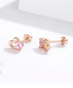 Load image into Gallery viewer, BAMOER 925 Sterling Silver Double Heart to Heart Pink CZ Stud Earrings for Women Brincos Fine Jewelry Bijoux SCE090  Amaijoin
