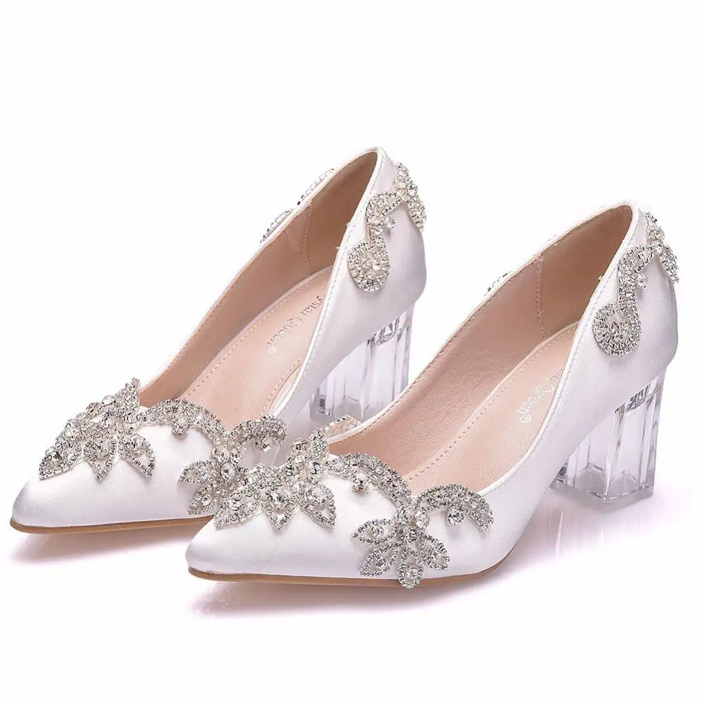 Women Bride Shoes High Heels Wedding Thin Heels White Diamond Glittering Evening Dress Shoe Luxury Crystal Pumps For Party  Amaijoin