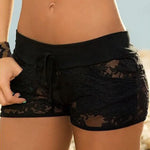 Load image into Gallery viewer, Black Lace Women Shorts Lacing Low Waist Sexy Hollow Out Women Short Pant fashion Pocket Drawstring Shorts  Amaijoin
