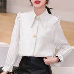 Load image into Gallery viewer, Autumn Women&#39;s New Korean Loose Turn-down Collar White Shirt Long-sleeved Chiffon Office Lady Blouses  Amaijoin
