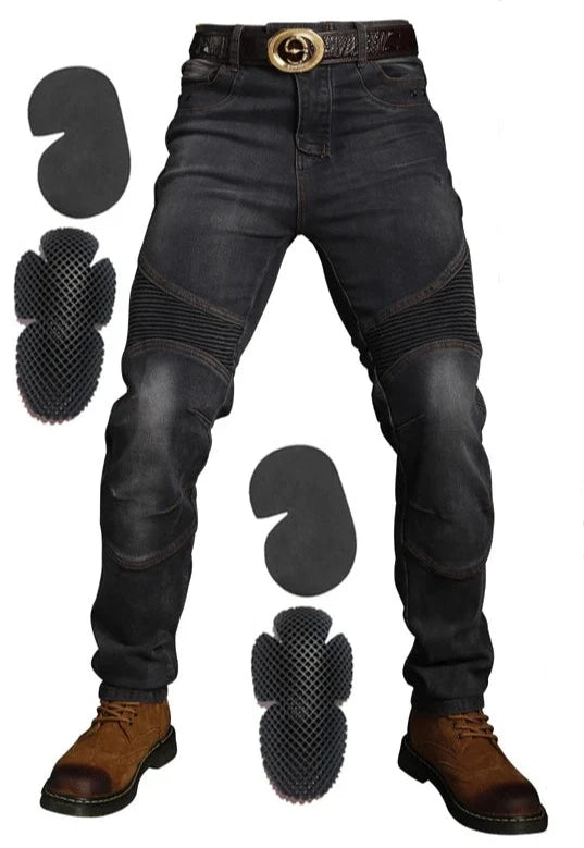 Men's Blue Motorbike Pants Aramid Motorcycle jeans Smoke Grey Fireproof wearable Casual Motocross Knee Protective Hi-03  Amaijoin