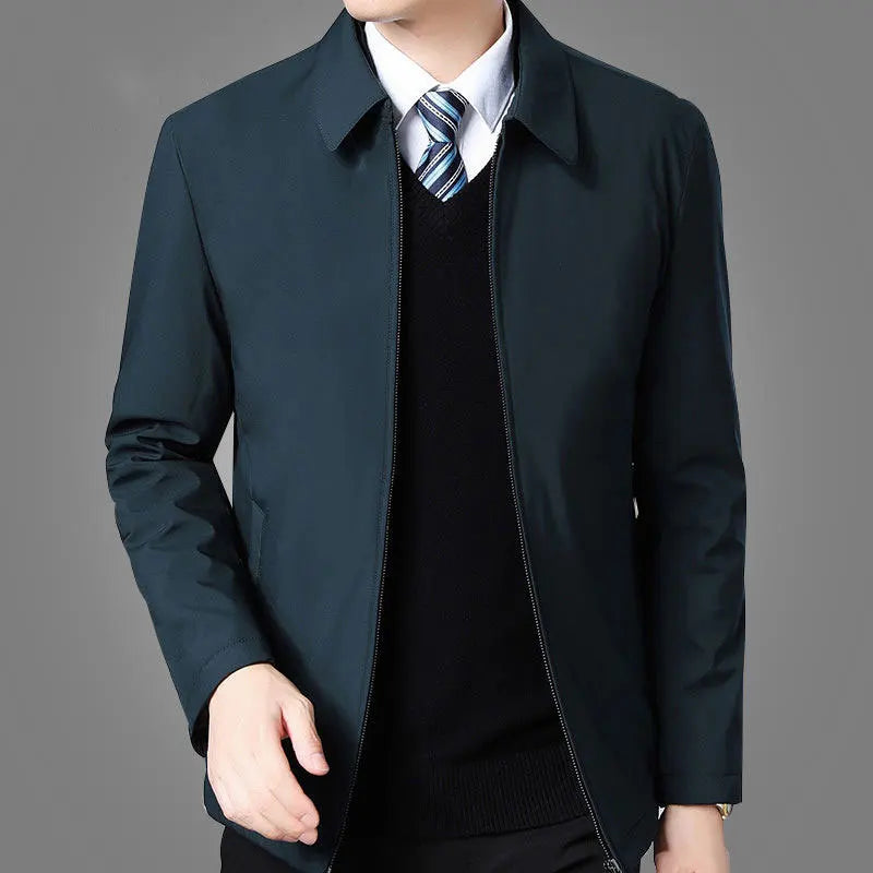 Brand Business Men's Jacket Casual Coats Turn down Collar Zipper Simple Middle-Aged Elderly Men Dad clothes Office Outerwear men  Amaijoin