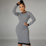 Load image into Gallery viewer, Houndstooth Print Women Long Sleeve Midi Dress Hollow Out Bodycon Sexy Streetwear 2022 Autumn Winter Club Elegant Slim  Amaijoin
