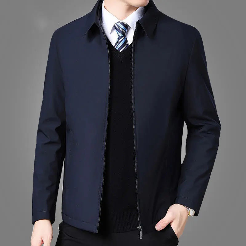 Brand Business Men's Jacket Casual Coats Turn down Collar Zipper Simple Middle-Aged Elderly Men Dad clothes Office Outerwear men  Amaijoin