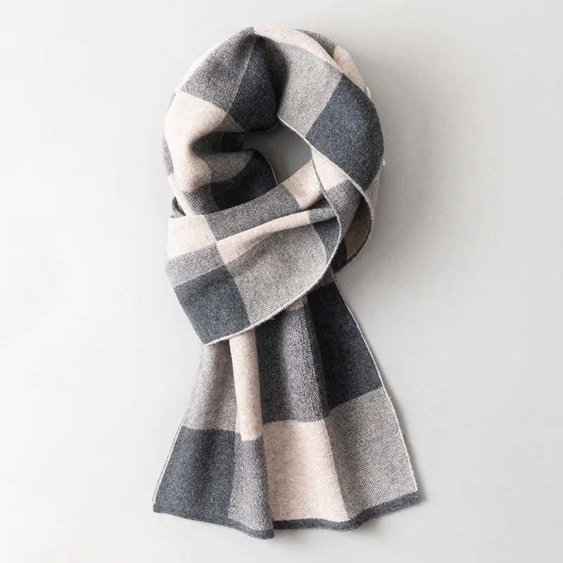 Men Pure Wool Scarf for Winter Plaid Warm Neck Scarves Classic Business 100% Wool Shawls Wraps Cashmere Long Scarf Foulard Homme  Amaijoin