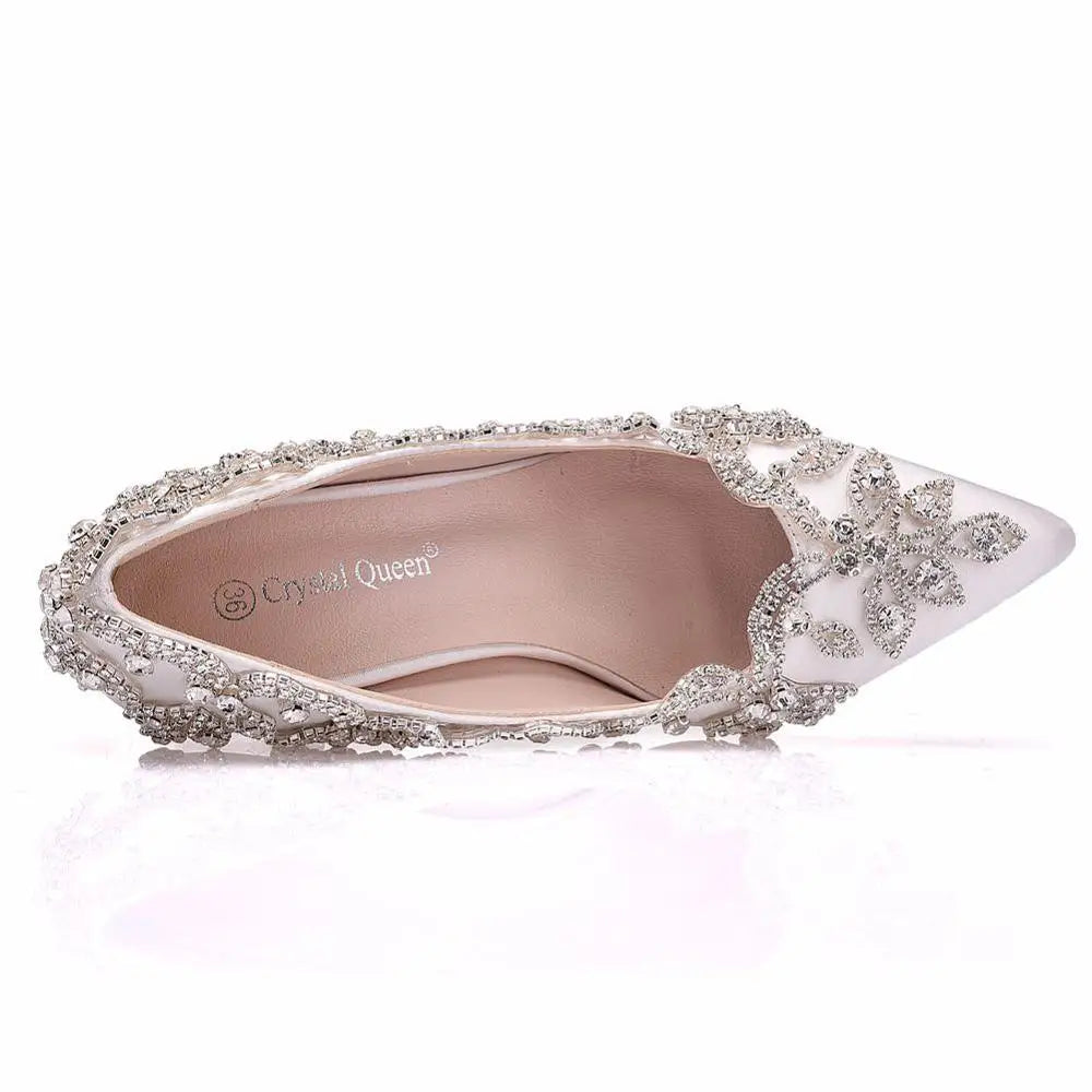 Women Bride Shoes High Heels Wedding Thin Heels White Diamond Glittering Evening Dress Shoe Luxury Crystal Pumps For Party  Amaijoin