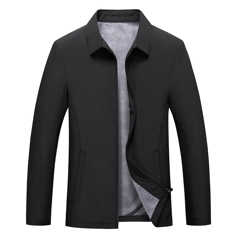 Brand Business Men's Jacket Casual Coats Turn down Collar Zipper Simple Middle-Aged Elderly Men Dad clothes Office Outerwear men  Amaijoin