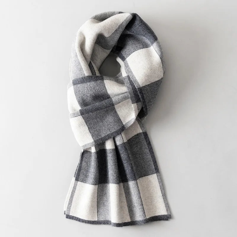 Men Pure Wool Scarf for Winter Plaid Warm Neck Scarves Classic Business 100% Wool Shawls Wraps Cashmere Long Scarf Foulard Homme  Amaijoin