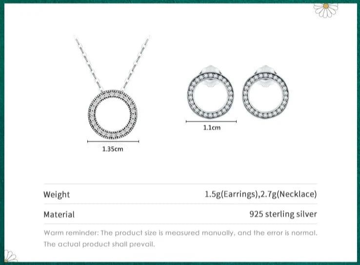 Modian Classic Circle Sparkling CZ Stud Earrings 925 Sterling Silver Heart Romanti Jewelry Sets For Women Fine Necklace Pendant  Amaijoin