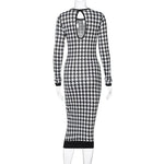 Load image into Gallery viewer, Houndstooth Print Women Long Sleeve Midi Dress Hollow Out Bodycon Sexy Streetwear 2022 Autumn Winter Club Elegant Slim  Amaijoin
