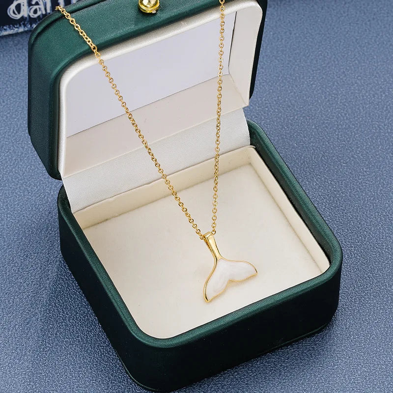 DIEYURO 316L Stainless Steel New White Shell Mermaid Tail Lucky Beautiful Pendant Necklace Valentine's Day Gift For Girlfriend  Amaijoin