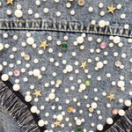 Load image into Gallery viewer, Casaco em Algodão Denim Pearls Tassel  Amaijoin
