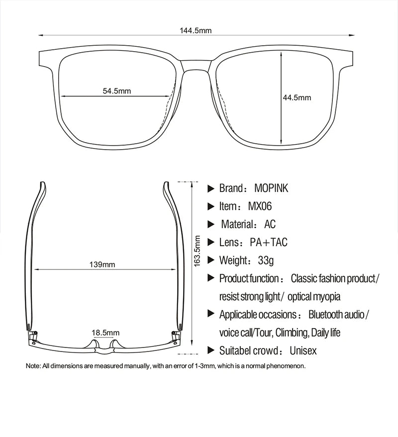 Smart Glasses Remote Control High Smart Glasses Waterproof Wireless Bluetooth Hands-Free Calling Music Audio Open Ear Sunglasses  Amaijoin