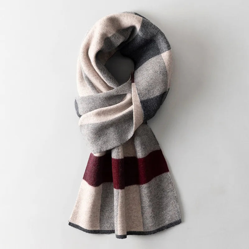 Men Pure Wool Scarf for Winter Plaid Warm Neck Scarves Classic Business 100% Wool Shawls Wraps Cashmere Long Scarf Foulard Homme  Amaijoin