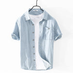 Load image into Gallery viewer, New Italy design short-sleeved pure cotton blue shirts men casual brand shirt for men solid comfortable camisa chemise tops mens  Amaijoin
