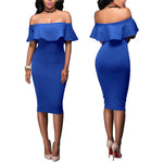 Load image into Gallery viewer, Women Party Bodycon Midi Dress Sexy Off Shoulder Layered Flounce Ruffle Chic Elegant Evening Party Dress de mulher Suit Vestidos  Amaijoin
