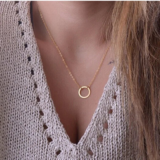 New Fashion Steampunk Dainty Circle Collier Round Minimalist Chain Pendant Necklace For Women Jewelry Gift Cheap Collar  Amaijoin