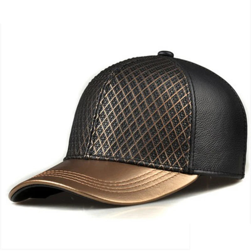 RY988 Exclusive 2023 Unisex Hip Hop Genuine Leather Baseball Hats For Man/Woman Golden Caps Grid Net Surface Street Luxury Gorro  Amaijoin