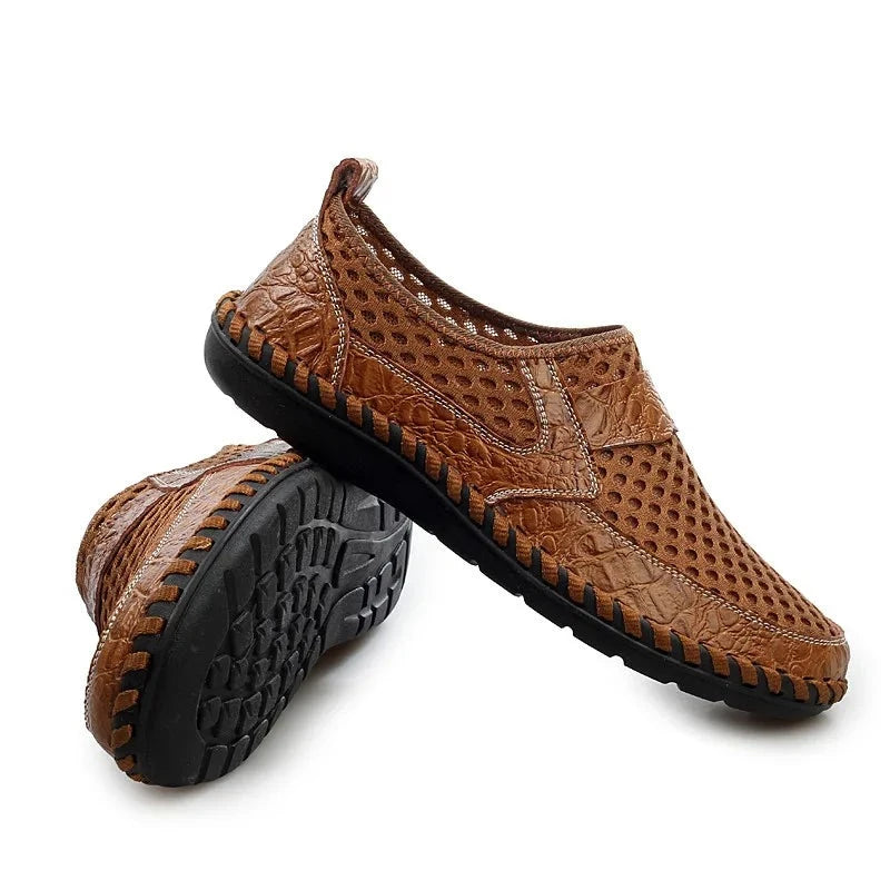 MIXIDELAI Genuine Leather Summer Breathable Soft Male Mesh Shoes For Men Adult Walking Casual Quality Light Net Footwear 2019  Amaijoin