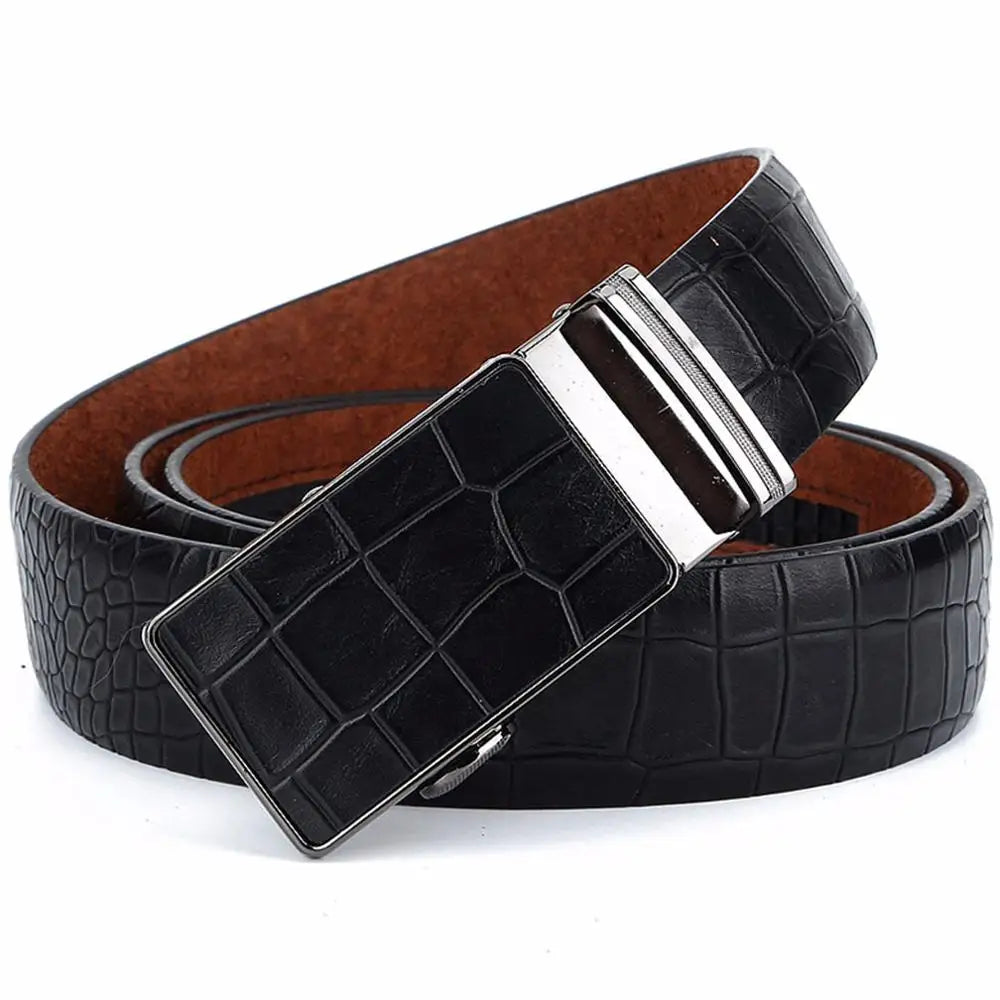 CUKUP Men's Leather Cover Automatic Buckle Metal Belts Quality Crocodile Stripes Blue Cow Skin Accessories Belt for Men NCK133  Amaijoin