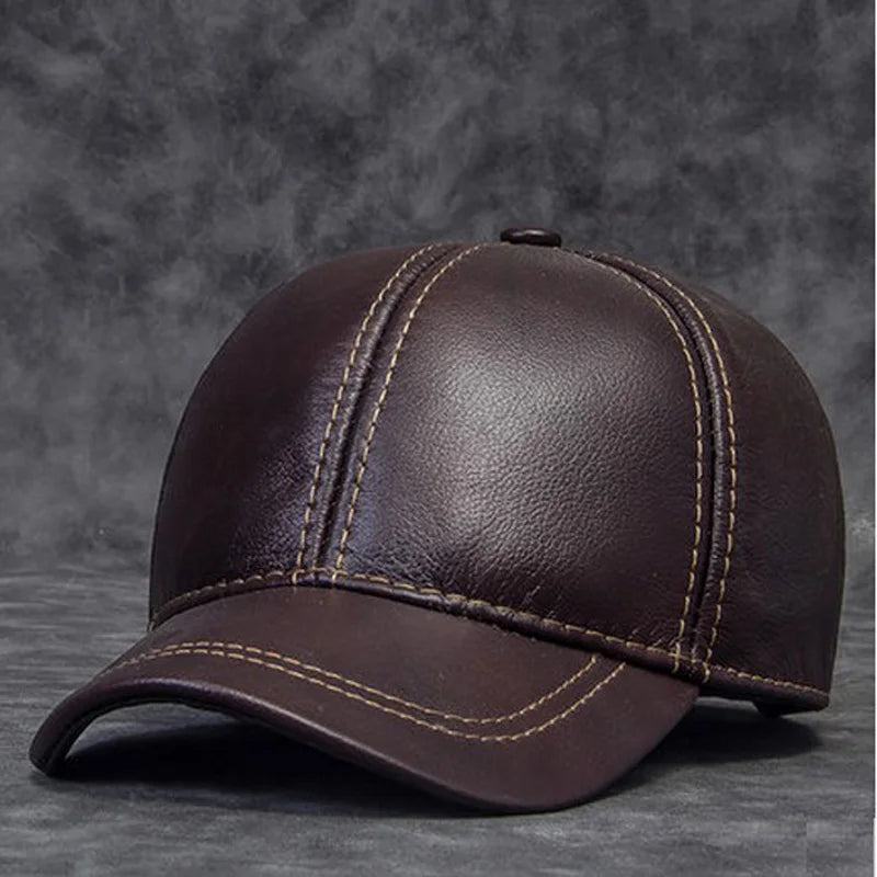 Brand New 2023 Winter Male Genuine Leather Baseball Caps Outdoor Hockey Golf Fishing Gorras Black/Brown Trucker Hat For Man  Amaijoin