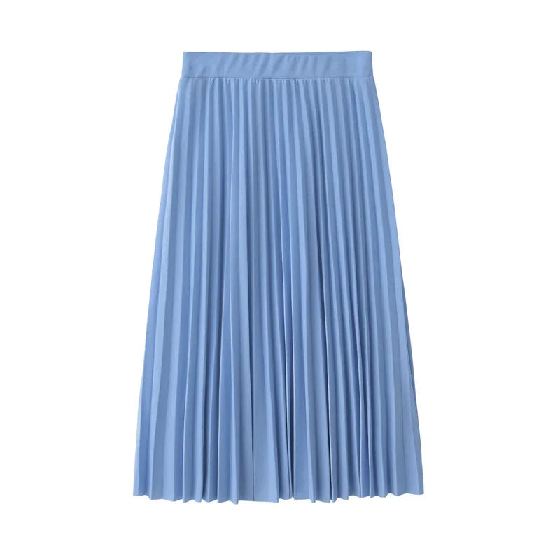 New Fashion Women's High Waist Pleated Solid Color Half Length Elastic Skirt Promotions Lady Black Pink  Amaijoin