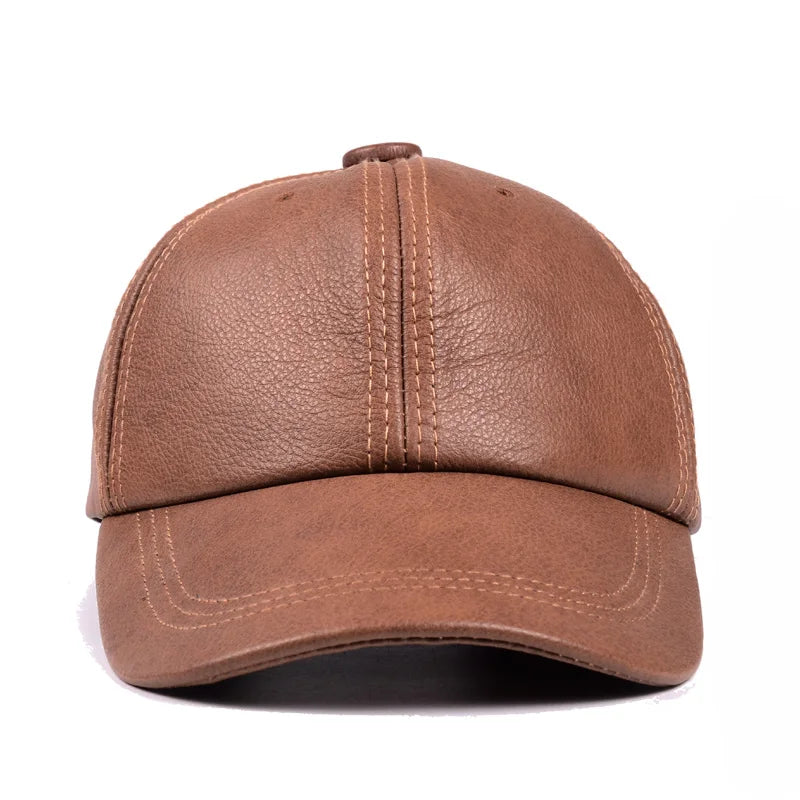 RY9112 Branded New Male Casual Genuine Leather Baseball Cap For Men Real Cowhide Black/Beige Dad Hats Mens Big Brim Cool Hat  Amaijoin