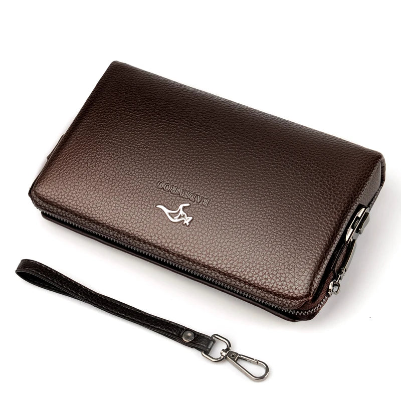 KANGAROO Luxury Brand Men Clutch Bag Leather Long Purse Password Money Bag Business wristlet Phone Wallet Male Casual Handy Bags  Amaijoin