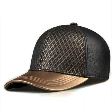 RY988 Exclusive 2023 Unisex Hip Hop Genuine Leather Baseball Hats For Man/Woman Golden Caps Grid Net Surface Street Luxury Gorro  Amaijoin