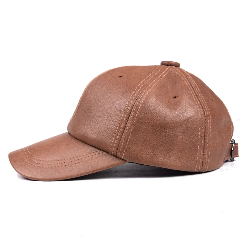 RY9112 Branded New Male Casual Genuine Leather Baseball Cap For Men Real Cowhide Black/Beige Dad Hats Mens Big Brim Cool Hat  Amaijoin