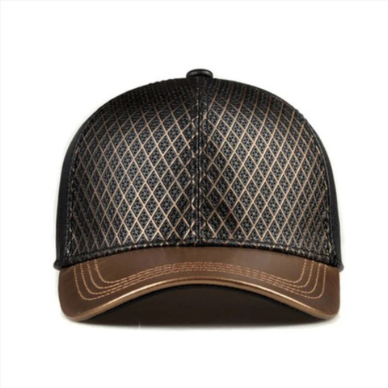 RY988 Exclusive 2023 Unisex Hip Hop Genuine Leather Baseball Hats For Man/Woman Golden Caps Grid Net Surface Street Luxury Gorro  Amaijoin