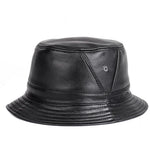 Carregue a imagem no visualizador da Galeria, NEW RY995 Man Real Leather Fitted Flat Bucket Hats Male Outdoor Potted Short Brim Black/Brown Hip Pop Gorras Elderly Fishing Cap  Amaijoin
