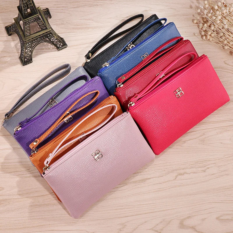 Women Long Casual Wallet Litchi Grain PU Leather Lady Zipper Phone Pocket Credit Card Holder Female Purse Coin Money Bag Clutch  Amaijoin