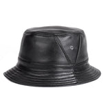 Carregue a imagem no visualizador da Galeria, NEW RY995 Man Real Leather Fitted Flat Bucket Hats Male Outdoor Potted Short Brim Black/Brown Hip Pop Gorras Elderly Fishing Cap  Amaijoin
